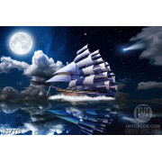 Tranh trang trí tường thuyền buồm dưới ánh trăng nghệ thuật 