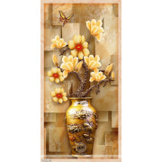 Tranh bình hoa 3d cành hoa mộc lan trên tường giả ngọc