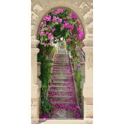 Tranh dán tường dàn hoa giấy trên cánh cổng đẹp 
