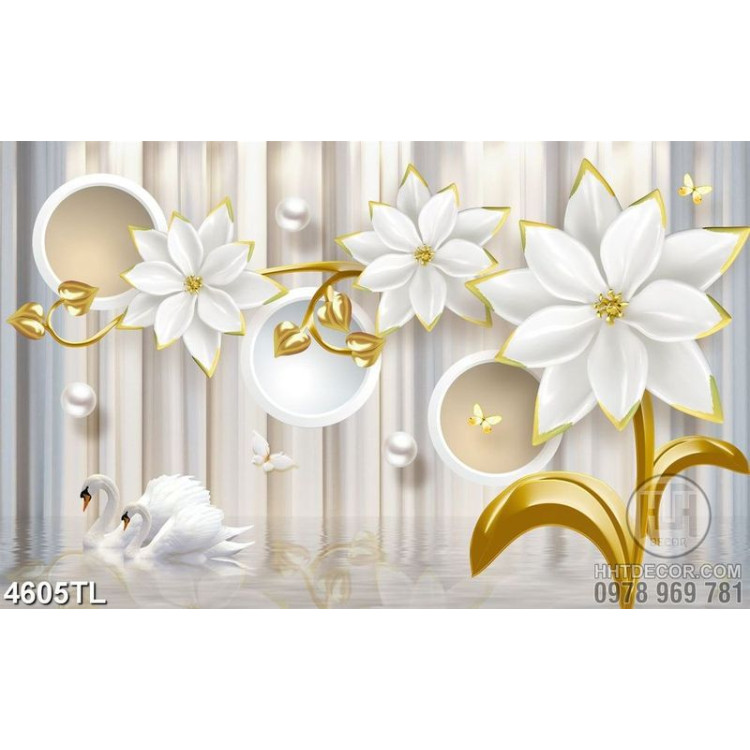 Tranh in gạch hoa trắng trang trí