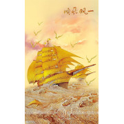 Tranh con tàu căng buồm trên biển vàng in canvas