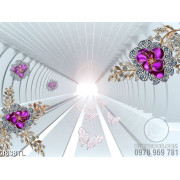 Tranh 3D khối sáng và hoa tím