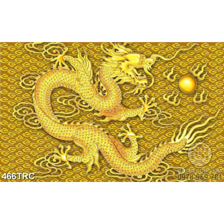 Tranh 3d rồng vàng tranh ngọc quý in kính