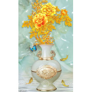 Tranh bình hoa dán tường ngành hoa mẫu đơn dáp vàng