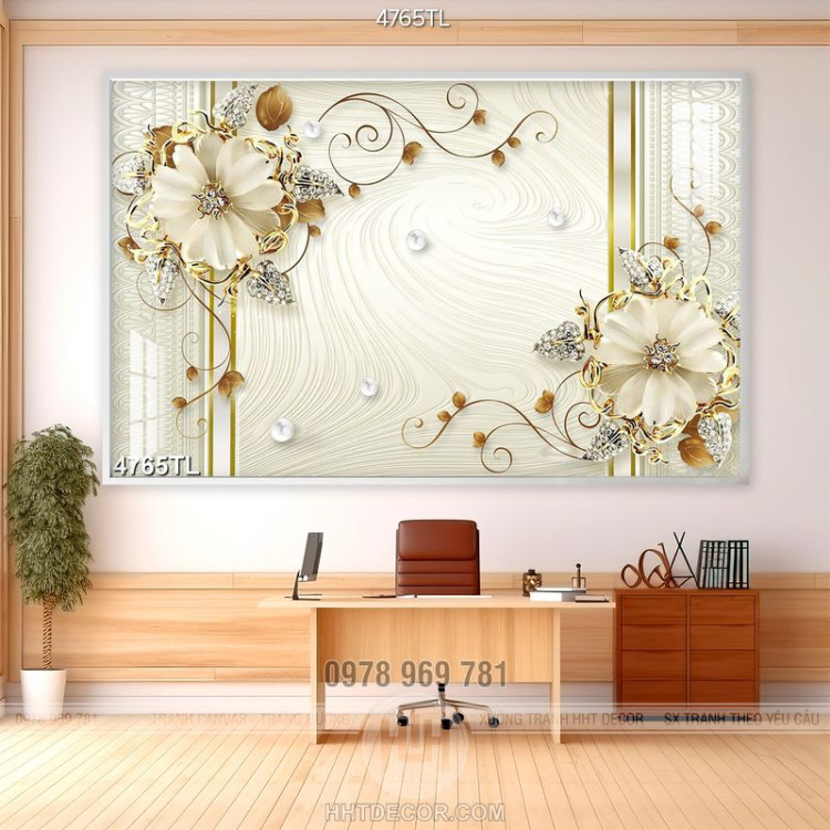 Tranh in wall hoa cúc trắng 5D