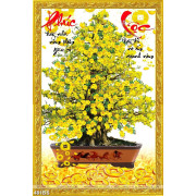 Tranh chậu bonsai in 3d mai vàng và chữ Phúc Lộc chào năm mới