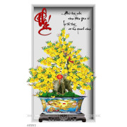 Tranh chậu bonsai mai vàng khoe sắc mừng xuân dán tường in 8d