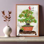 Tranh chậu bonsai decor cây sung và kì lân giả ngọc đón năm mới