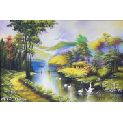 Tranh sơn dầu phong cảnh ngôi nhà lá bên dòng sông đẹp nhất 