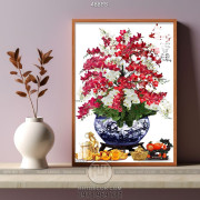 Tranh chậu bonsai in canvas hoa phong lan khoe sắc dán tường