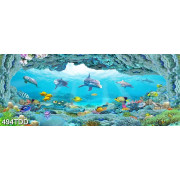 Tranh hang động dưới biển và đàn cá trang trí tường