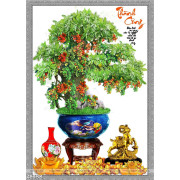 Tranh chậu bonsai in 8d cây sung sai quả bên tượng cừu đúc vàng
