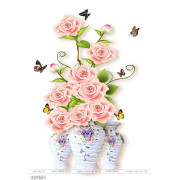 Tranh bình hoa hồng nhung bên đàn bướm trang trí