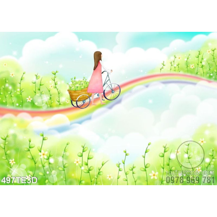 Tranh in kính cô gái đạp xe 
