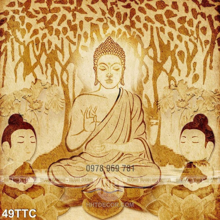 Tranh trúc chỉ Phật gốc đa cùng 2 đệ tử
