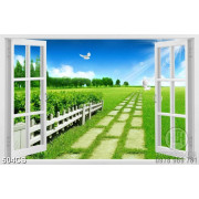 Tranh cửa sổ và cánh đồng màu xanh in uv