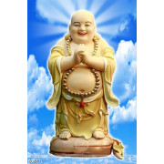Tranh in treo tết Phật Di Lặc trên nền trời xanh