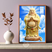 Tranh in treo tết Phật Di Lặc trên nền trời xanh