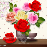 Tranh bình hoa dán tường những bông hoa hồng nhiều màu sắc