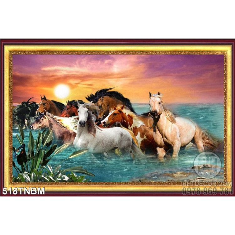 Tranh 8 ngựa phong thủy nghệ thuật