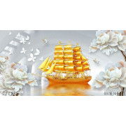Tranh 3D giả ngọc thuyền vàng trên mặt nước 