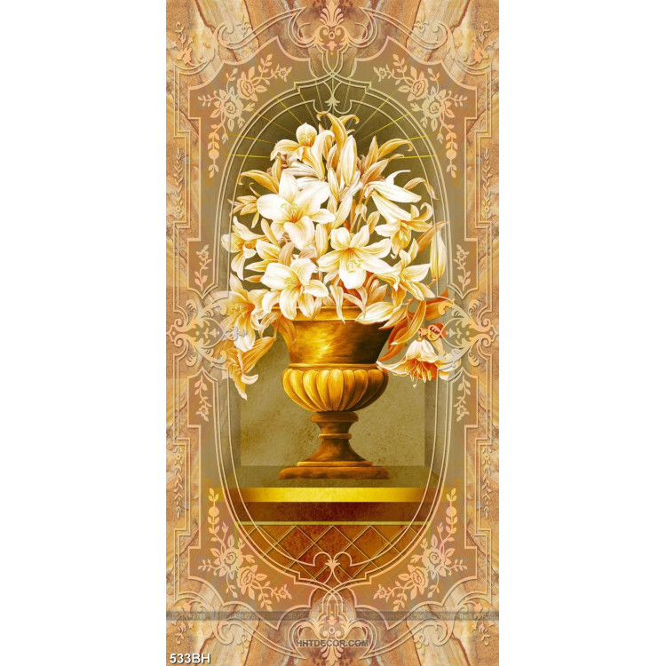 Tranh bình hoa trang trí hoa mộc lan trong chiếc bình vàng