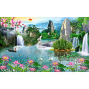 Tranh 3D hoa sen bên thác nước đẹp nhất 