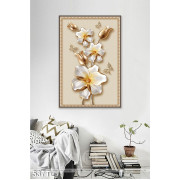 Tranh lụa 3D hoa dát vàng trang trí phòng khách