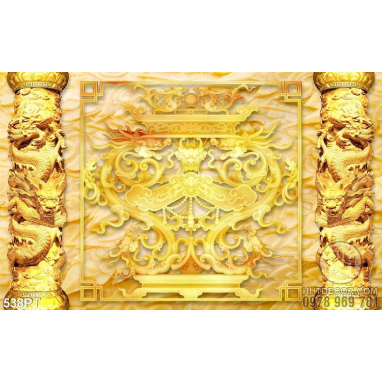 Tranh treo tường phòng thờ song long mạ vàng nghệ thuật 