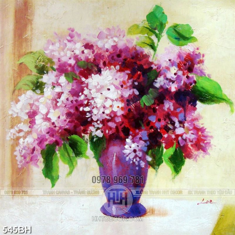 Tranh bình hoa 3d những chùm hoa nở rộ khoe sắc trên bàn