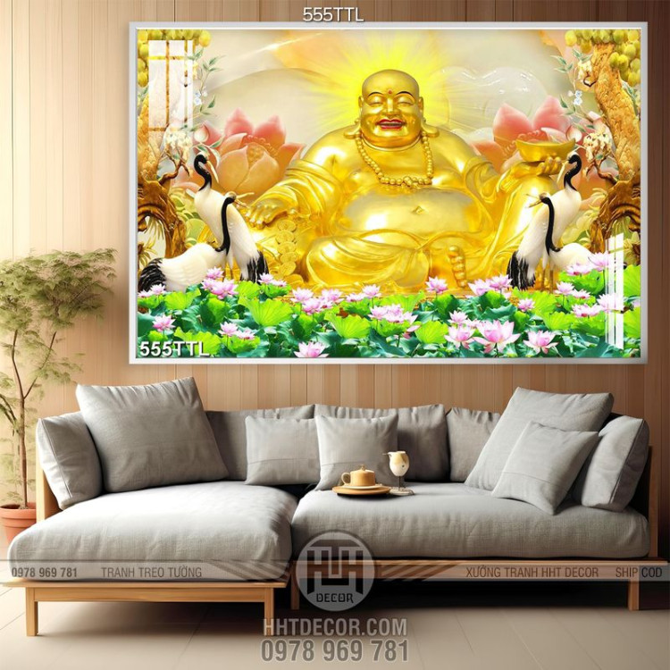 Tranh trang trí Phật Di Lặc tỏa ánh hòa quang