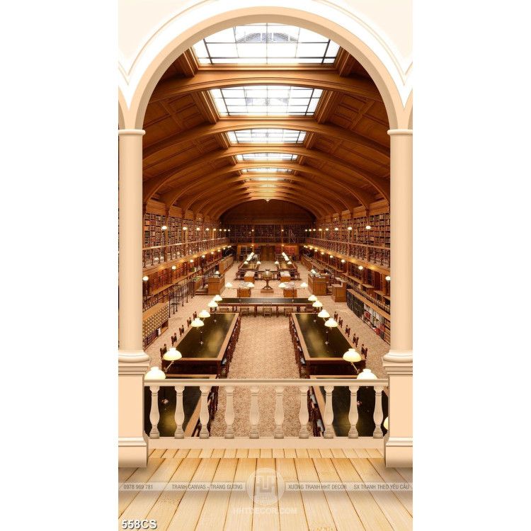 Tranh thư viện đọc sách phong cách Tây Âu file gốc 