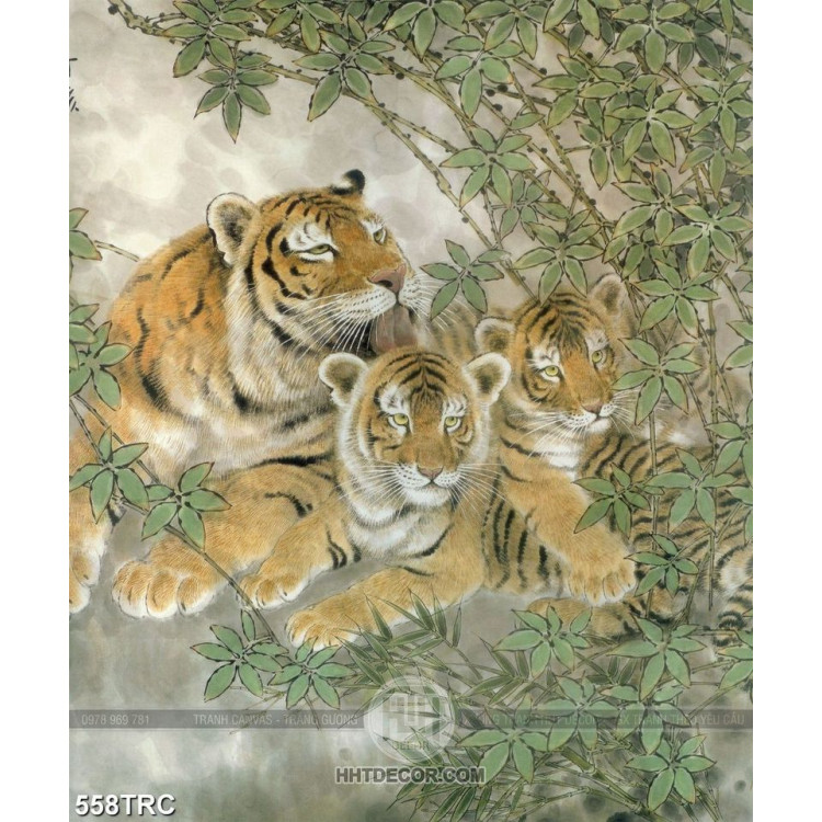 Tranh in uv hổ mẹ và đàn con trong rừng