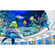Tranh 3D hang động san hô và cá heo