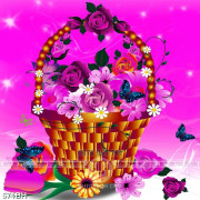 Tranh bình hoa treo tường đàn bướm xinh đẹp bên hoa hồng