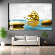 Tranh ghép decor tường thuyền vàng in uv