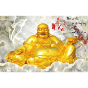 Tranh Phật Di Lặc bên đầm sen giả ngọc in 3d