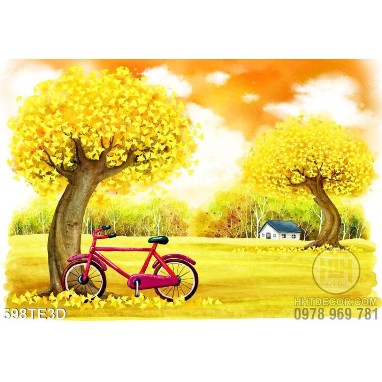Tranh xe đạp và mùa thu 