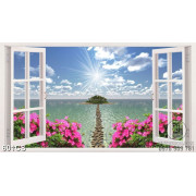 Tranh cửa sổ và hoa hướng ra biển file gốc 
