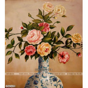 Tranh bình hoa nghệ thuật hoa hồng nhiều màu sắc trên tường