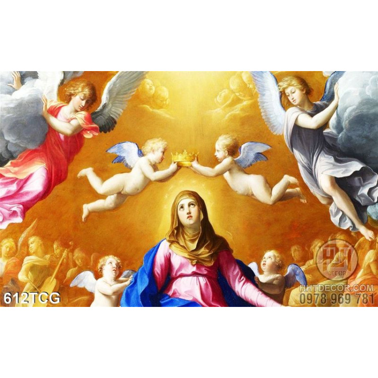 Tranh công giáo Mẹ Maria và các thiên thần