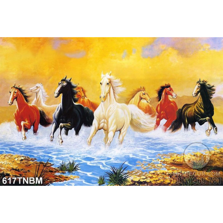 Tranh sơn dầu vẽ 8 con ngựa