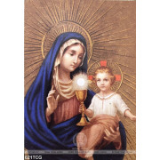 Tranh công giáo Mẹ Maria Chúa hài nhi và chén bánh thánh