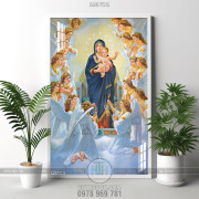 Tranh công giáo Mẹ Maria bế chúa hài nhi và các thiên thần
