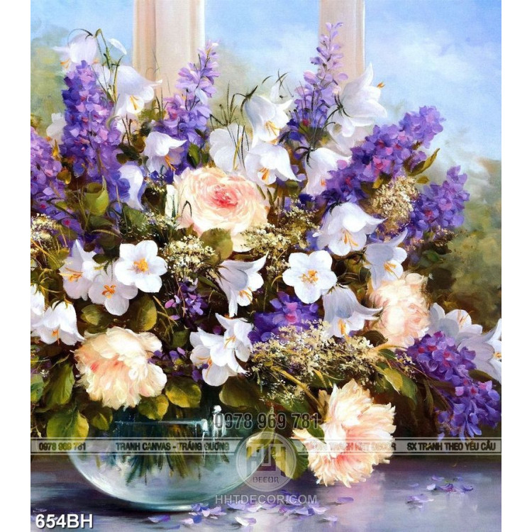 Tranh bình hoa nghệ thuật những bông hoa tím trong chiếc bình