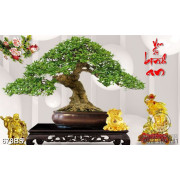 Tranh chậu bonsai treo tường cây sung bên tượng cá chép