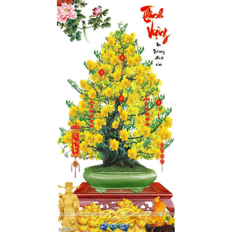 Tranh chậu bonsai cây mai vàng thịnh vượng in canvas