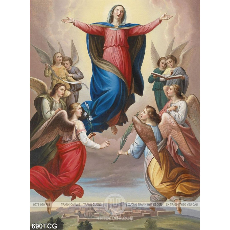 Tranh Mẹ Maria và các thiên thần