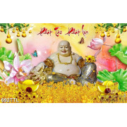 Tranh Phật Di Lặc và hoa sen thần tài file gốc