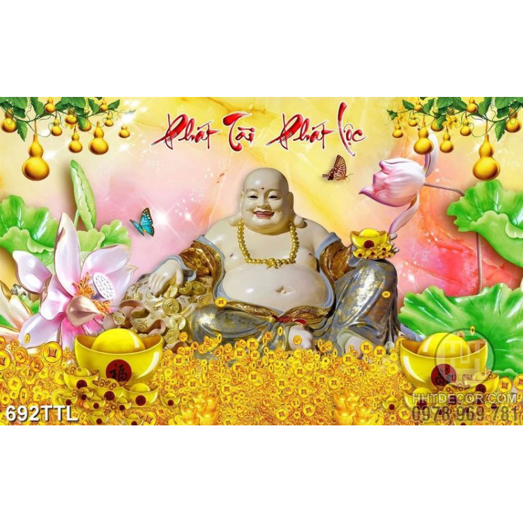 Tranh Phật Di Lặc và hoa sen thần tài file gốc